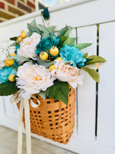 Load image into Gallery viewer, Teal & White Peony Basket