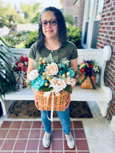 Load image into Gallery viewer, Teal & White Peony Basket