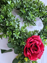 Load image into Gallery viewer, Boxwood & Rose Heart Wreath
