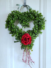 Load image into Gallery viewer, Boxwood & Rose Heart Wreath