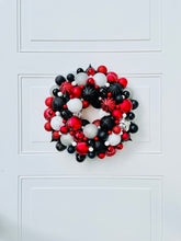 Load image into Gallery viewer, Red, Black, White, & Silver Ornaments Holiday Wreath