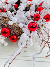 Load image into Gallery viewer, Red Ornaments & Flocked Winter Holiday Wreath