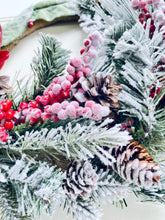 Load image into Gallery viewer, Flocked Magnolia & Evergreen Winter Holiday Wreath