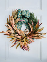Load image into Gallery viewer, Copper Leaf & Owl on Pine Winter Holiday Wreath