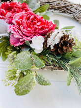 Load image into Gallery viewer, Flocked Peonies Winter Holiday Wreath