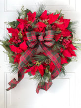 Load image into Gallery viewer, Poinsettia & Tartan Christmas Holiday Wreath