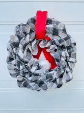 Load image into Gallery viewer, White Owl on Buffalo Check Winter Wreath
