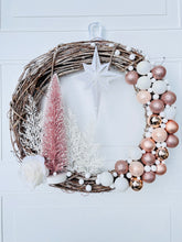 Load image into Gallery viewer, Pink & White Frost Winter Holiday Wreath