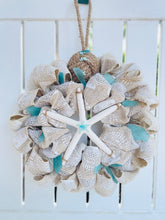 Load image into Gallery viewer, Printed Seashell Burlap Wreath