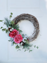 Load image into Gallery viewer, Flocked Peonies Winter Holiday Wreath