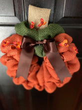 Load image into Gallery viewer, Orange Burlap Mini Pumpkin Fall Wreath (3 available!)
