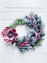 Load image into Gallery viewer, Flocked Magnolia & Evergreen Winter Holiday Wreath