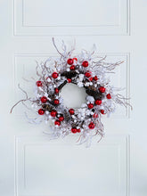 Load image into Gallery viewer, Red Ornaments & Flocked Winter Holiday Wreath