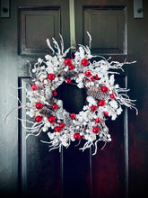 Load image into Gallery viewer, Red Ornaments & Flocked Winter Holiday Wreath