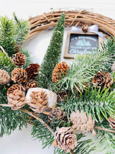 Load image into Gallery viewer, Pine Evergreen Winter Holiday Wreath with Fairy Lights
