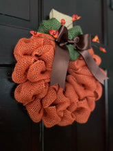 Load image into Gallery viewer, Orange Burlap Mini Pumpkin Fall Wreath (3 available!)