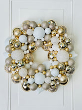 Load image into Gallery viewer, Gold & White Ornaments Holiday Wreath