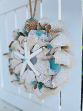 Load image into Gallery viewer, Printed Seashell Burlap Wreath