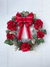 Load image into Gallery viewer, Red Velvet Hydrangea Winter Holiday Wreath