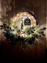 Load image into Gallery viewer, Pine Evergreen Winter Holiday Wreath with Fairy Lights