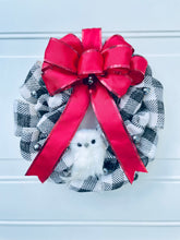 Load image into Gallery viewer, White Owl on Buffalo Check Winter Wreath