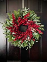 Load image into Gallery viewer, Pine, Eucalyptus, & Berry Winter Holiday Wreath