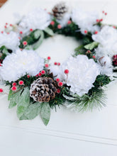 Load image into Gallery viewer, Snow White Peonies On Pine Winter Holiday Wreath