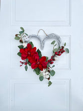 Load image into Gallery viewer, Magnolia Winter Holiday Heart Wreath