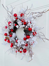 Load image into Gallery viewer, Red Ornaments & Flocked Winter Holiday Wreath