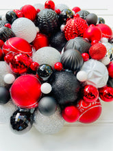 Load image into Gallery viewer, Red, Black, White, & Silver Ornaments Holiday Wreath