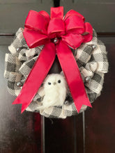 Load image into Gallery viewer, White Owl on Buffalo Check Winter Wreath