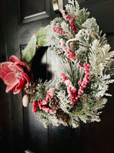 Load image into Gallery viewer, Flocked Magnolia & Evergreen Winter Holiday Wreath