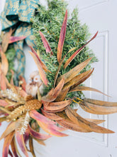 Load image into Gallery viewer, Copper Leaf & Owl on Pine Winter Holiday Wreath
