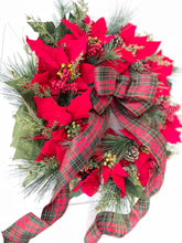 Load image into Gallery viewer, Poinsettia & Tartan Christmas Holiday Wreath