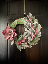 Load image into Gallery viewer, Flocked Magnolia & Evergreen Winter Holiday Wreath