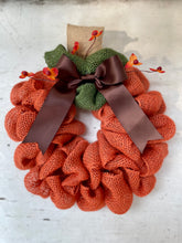 Load image into Gallery viewer, Orange Burlap Mini Pumpkin Fall Wreath (3 available!)