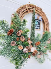 Load image into Gallery viewer, Pine Evergreen Winter Holiday Wreath with Fairy Lights
