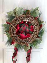 Load image into Gallery viewer, Poinsettia & Tartan Christmas Holiday Wreath
