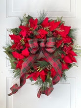 Load image into Gallery viewer, Poinsettia & Tartan Christmas Holiday Wreath