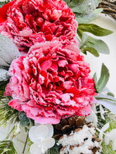 Load image into Gallery viewer, Flocked Peonies Winter Holiday Wreath