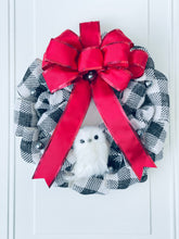 Load image into Gallery viewer, White Owl on Buffalo Check Winter Wreath