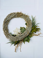 Load image into Gallery viewer, Green & Gold Poinsettia Winter Holiday Wreath