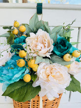 Load image into Gallery viewer, Teal &amp; White Peony Basket
