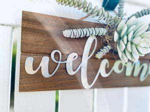 White Succulent Welcome Sign