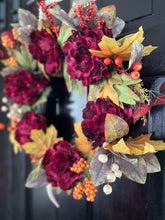 Load image into Gallery viewer, Burgundy Peony Fall Wreath
