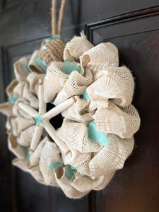Printed Seashell Burlap Wreath