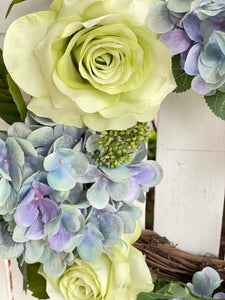 Hydrangea & Mint Rose Wreath