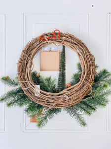 Pine Evergreen Winter Holiday Wreath with Fairy Lights