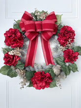 Load image into Gallery viewer, Red Velvet Hydrangea Winter Holiday Wreath
