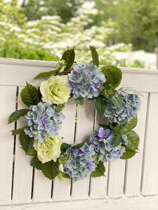Hydrangea & Mint Rose Wreath